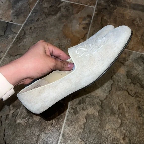 Etienne Aigner Scroll Cream Suede Leather Embroidered Loafers Flats - Picture 7 of 8